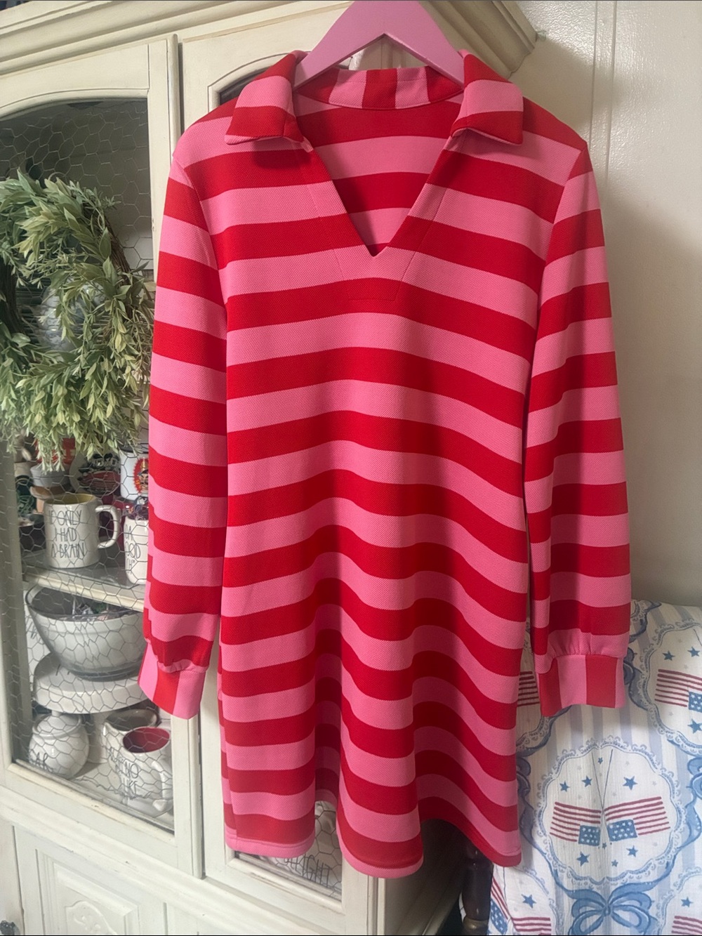 Pink and Red Striped Collared Tunic